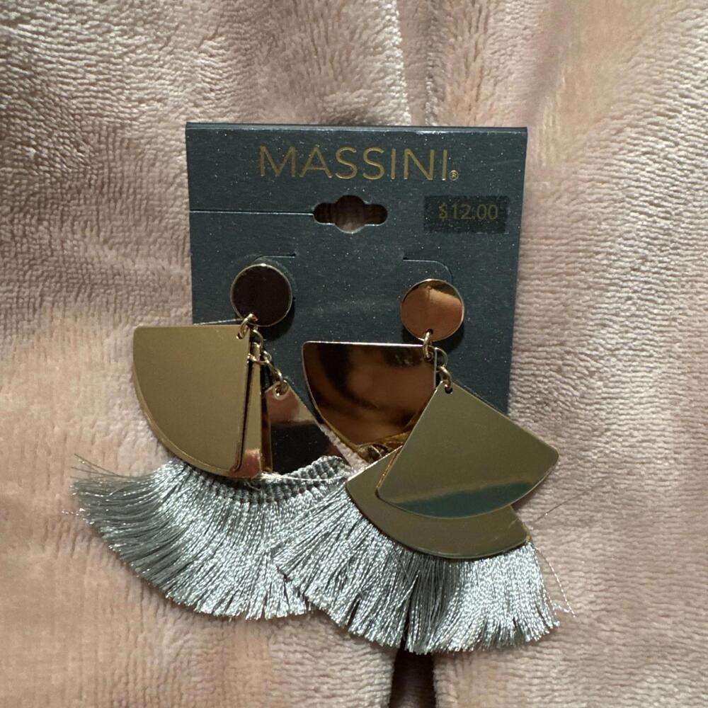 Massini Gold Tone Gray Tassels Hanging Dangle Earrings Jewelry NEW J12